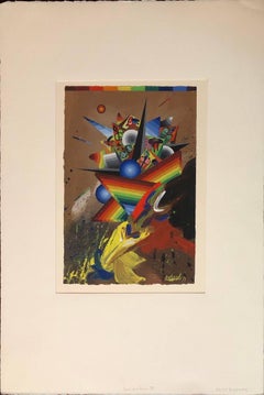 Pittura astratta francese surrealista colorata e futurista Composizione II