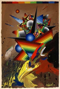 Peinture abstraite surréaliste colorée futuriste française Composition II
