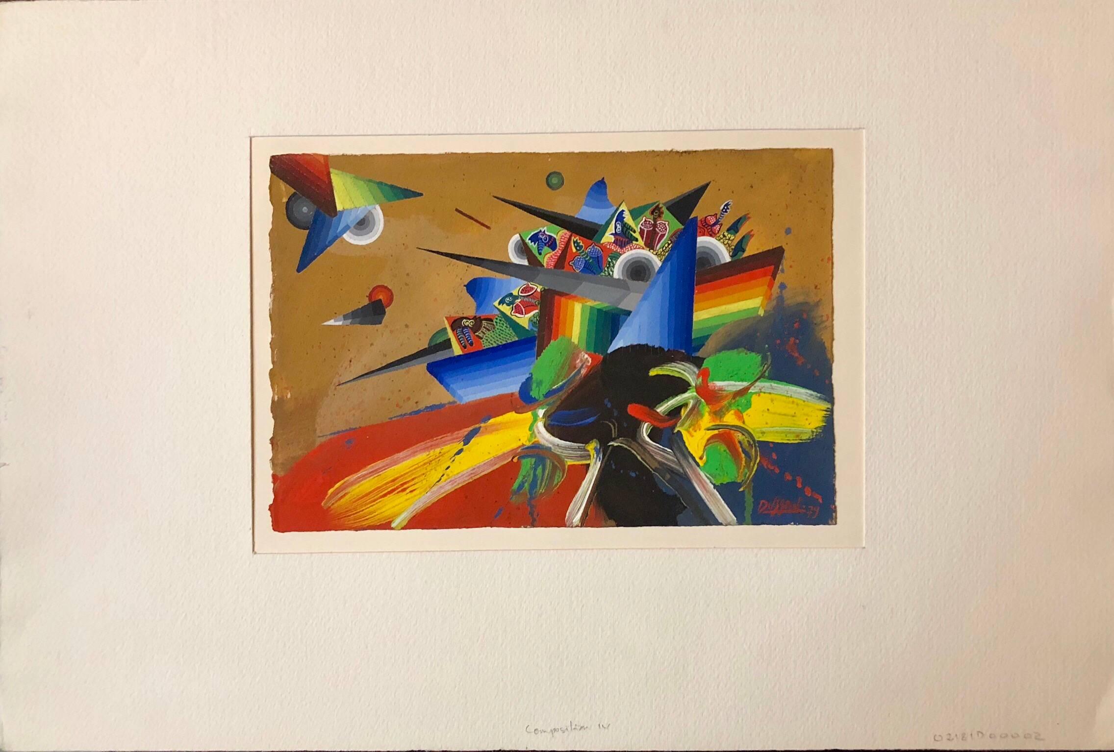 Composition de peinture abstraite surréaliste et colorée française de style futuriste IV - Painting de Georges Dussau