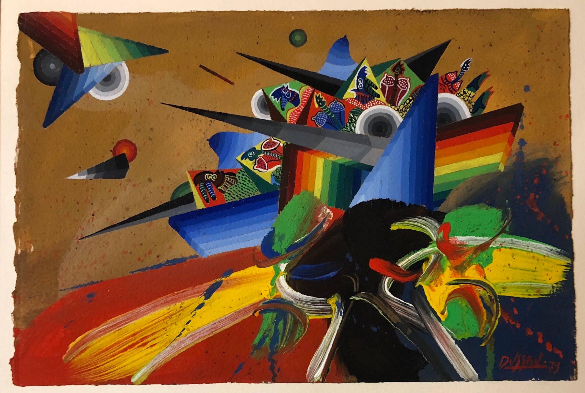 Surrealistische farbenfrohe futuristische abstrakte Gemälde-Komposition IV