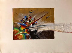 Large French Surrealist Colorful Futurist Abstract Painting