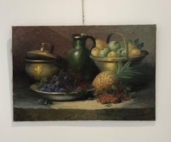 Still life with fruits and green pitcher