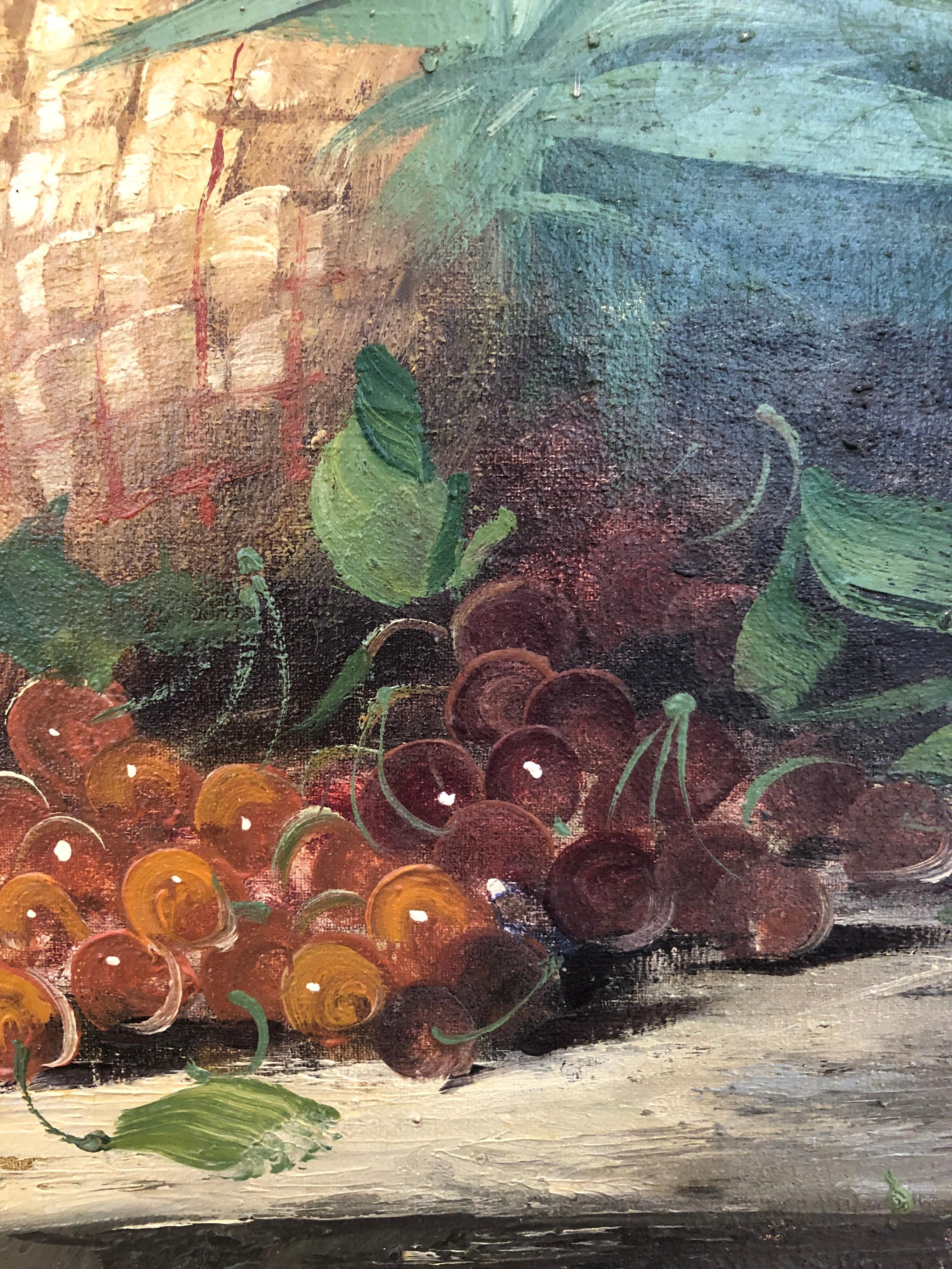 Bodegón con frutas y jarra verde - Still-Life Painting Negro de Georges Duval