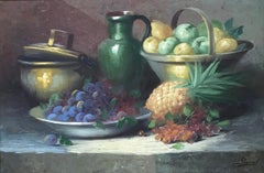 Still life with fruits and green pitcher