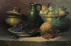 Vintage Still life with fruits and green pitcher