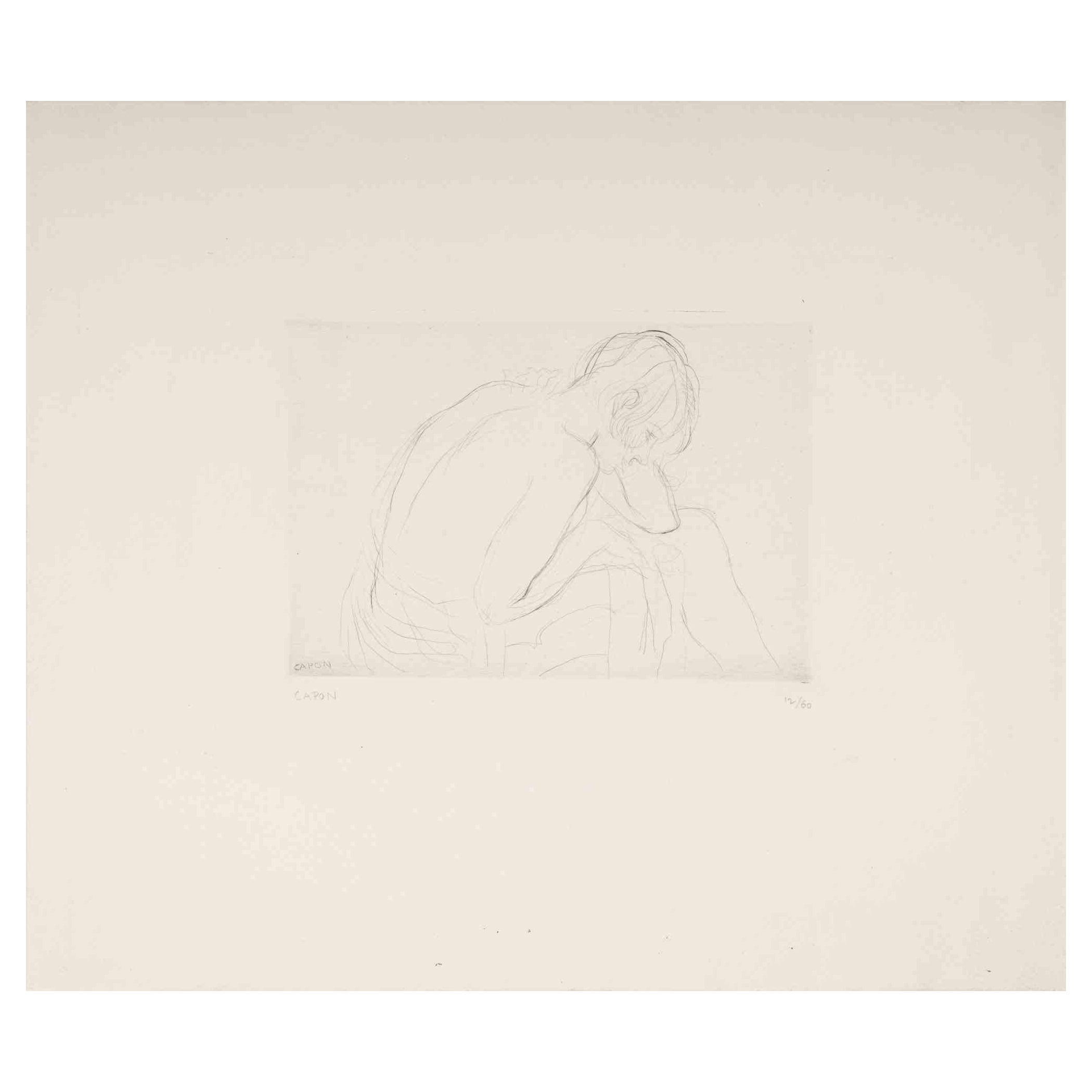 Nude von hinten – Original-Radierung von Georges Emile Capon – Mitte des 20. Jahrhunderts
