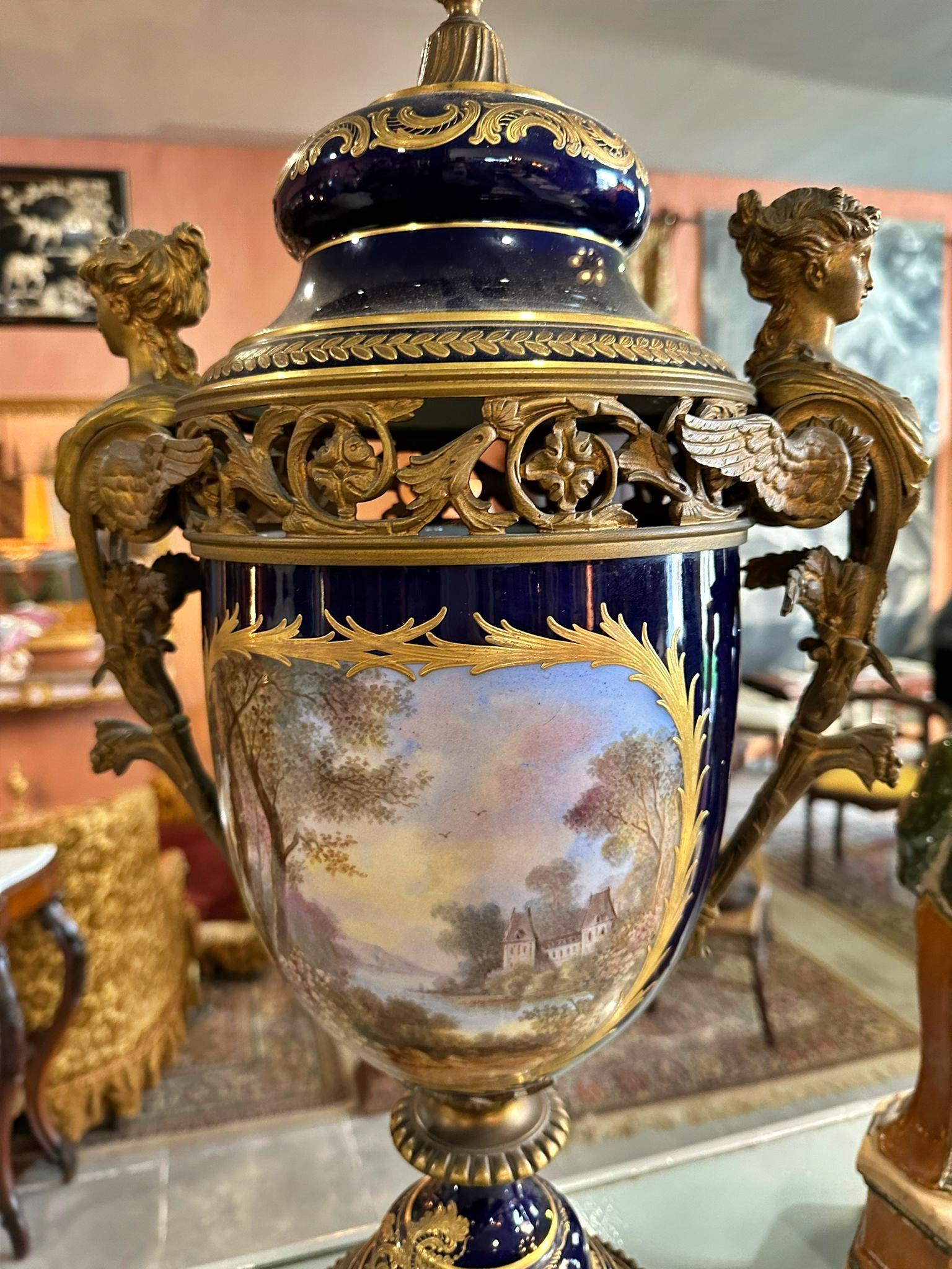 Georges Émile Poitevin Amazing Pair of Porcelain Amphoras Sevres, 19th Century For Sale 6