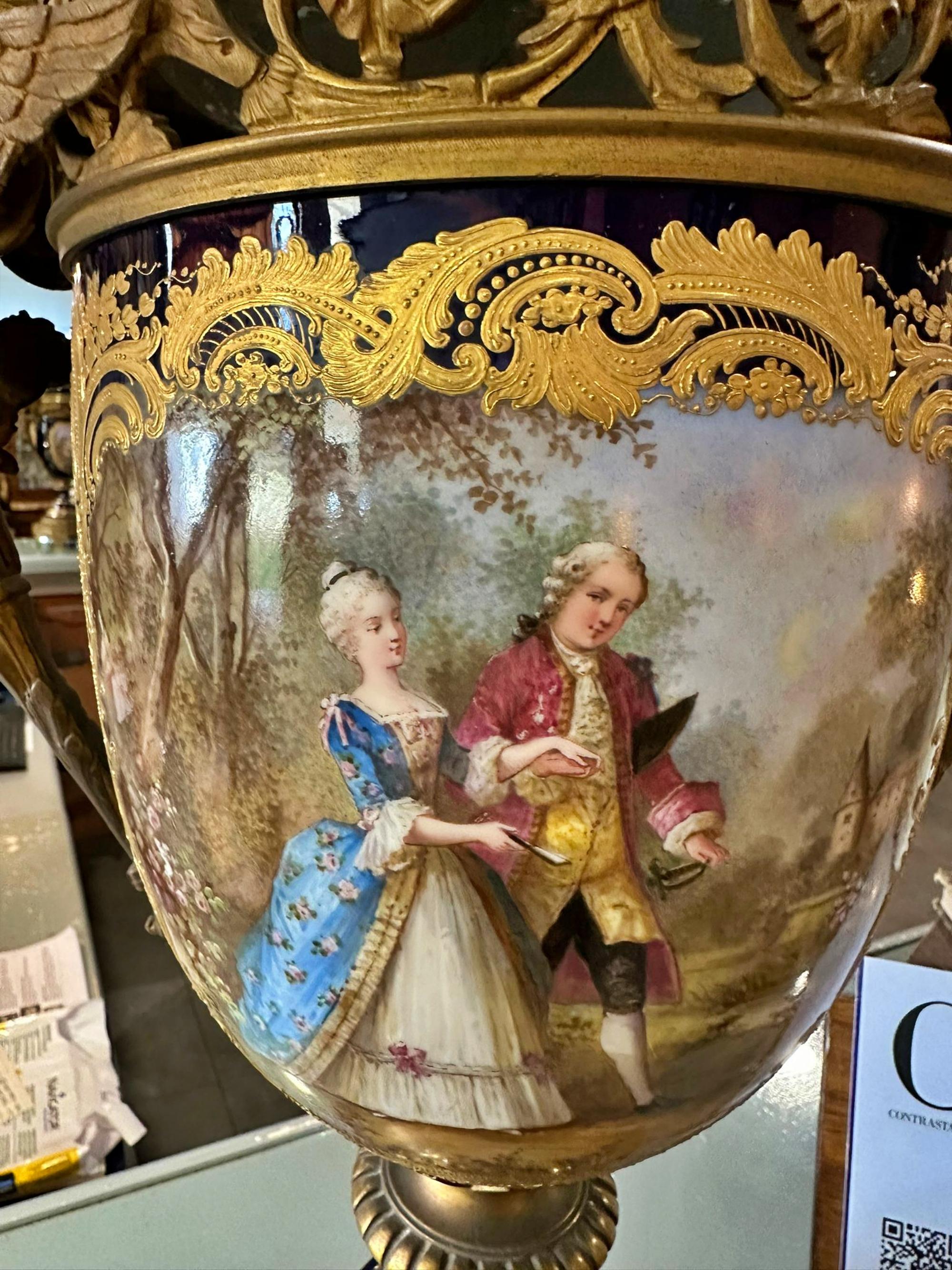 Georges Émile Poitevin Amazing Pair of Porcelain Amphoras Sevres, 19th Century For Sale 11