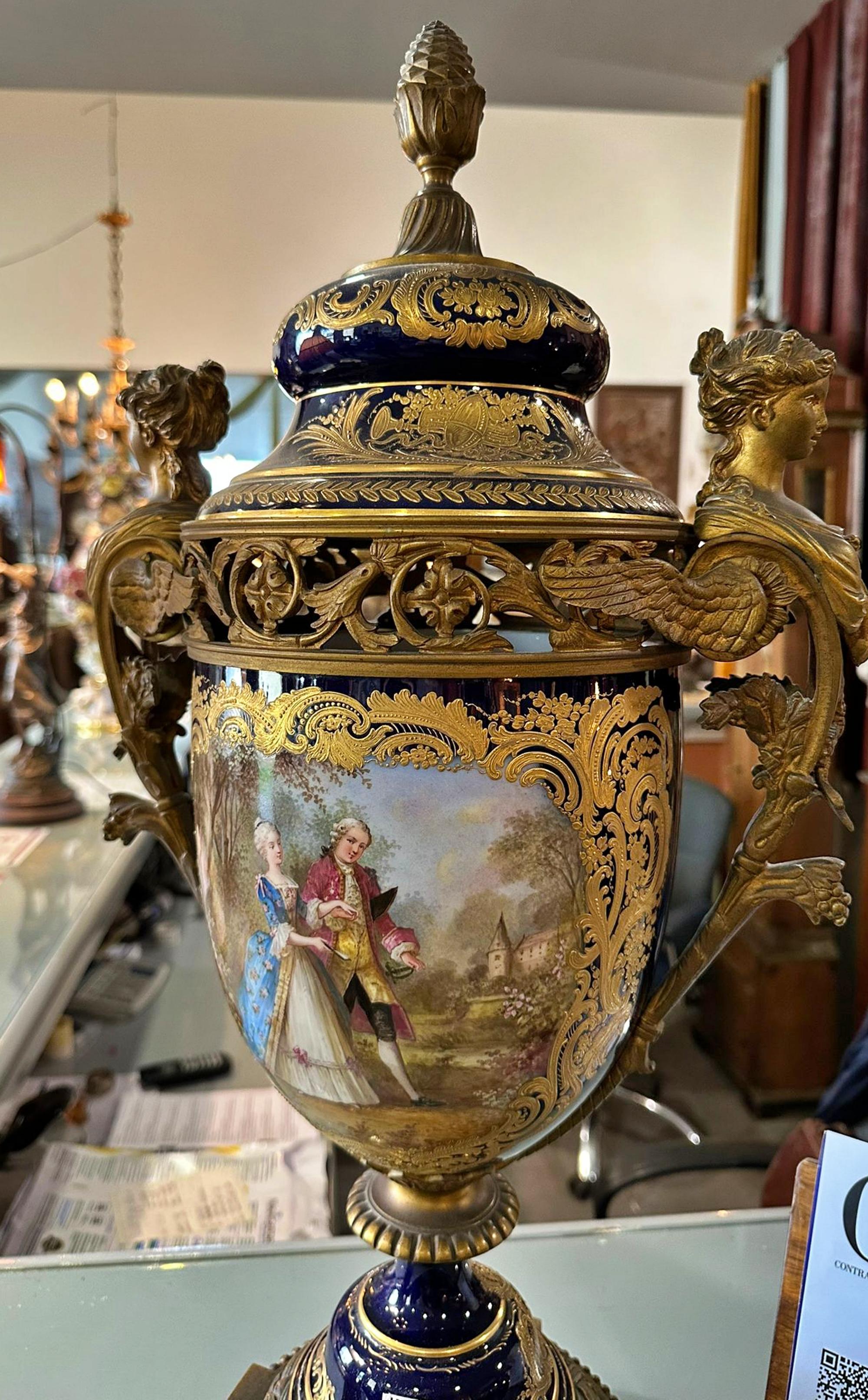 Georges Émile Poitevin Amazing Pair of Porcelain Amphoras Sevres, 19th Century 12