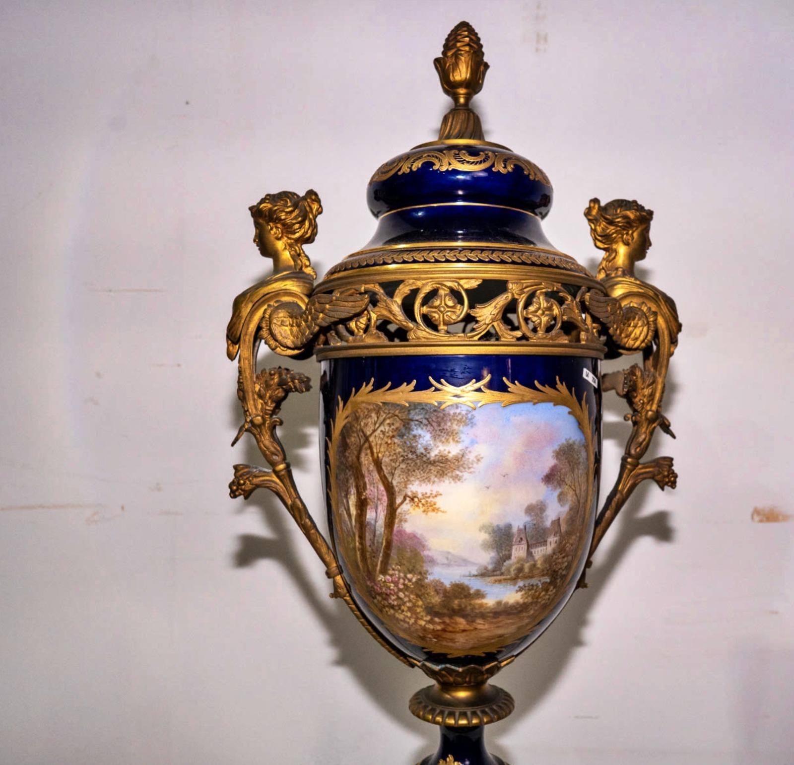 Georges Émile Poitevin Amazing Pair of Porcelain Amphoras Sevres, 19th Century For Sale 3