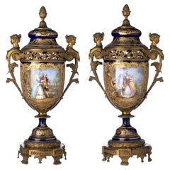 Georges Émile Poitevin Amazing Pair of Porcelain Amphoras Sevres, 19th Century