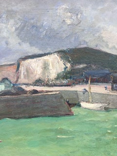 Porto a Finistiere, enorme dipinto a olio modernista francese della metà del XX secolo