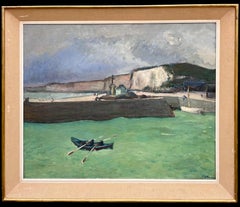 Harbour at Finistiere Huge French Mid 20th Century Modernist Oil Painting