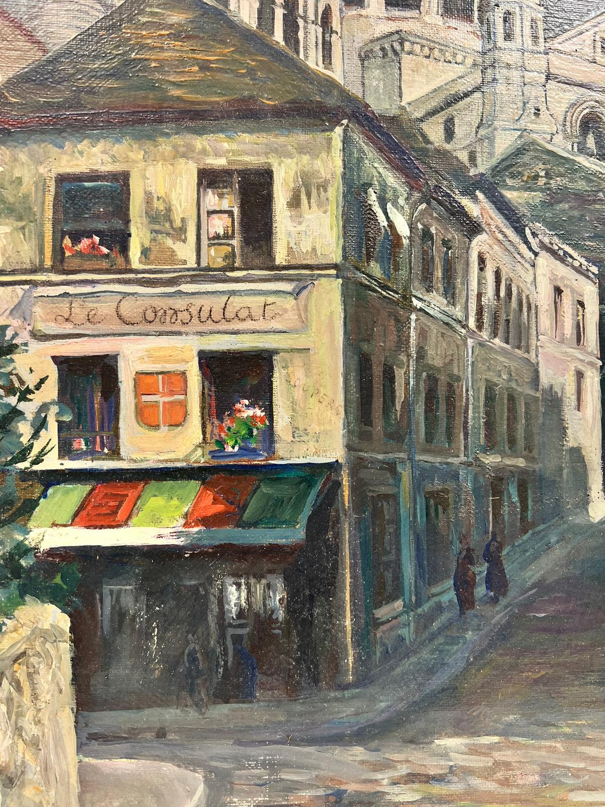 1940's Oleo Frances Firmado Sacre Coeur Montmartre Paris Street Scene View - Painting Moderno de Georges F. Michel
