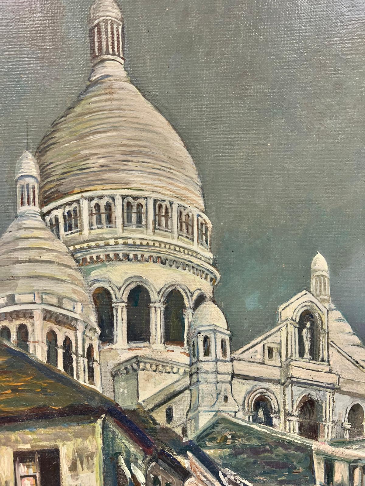 1940's Oleo Frances Firmado Sacre Coeur Montmartre Paris Street Scene View en venta 1