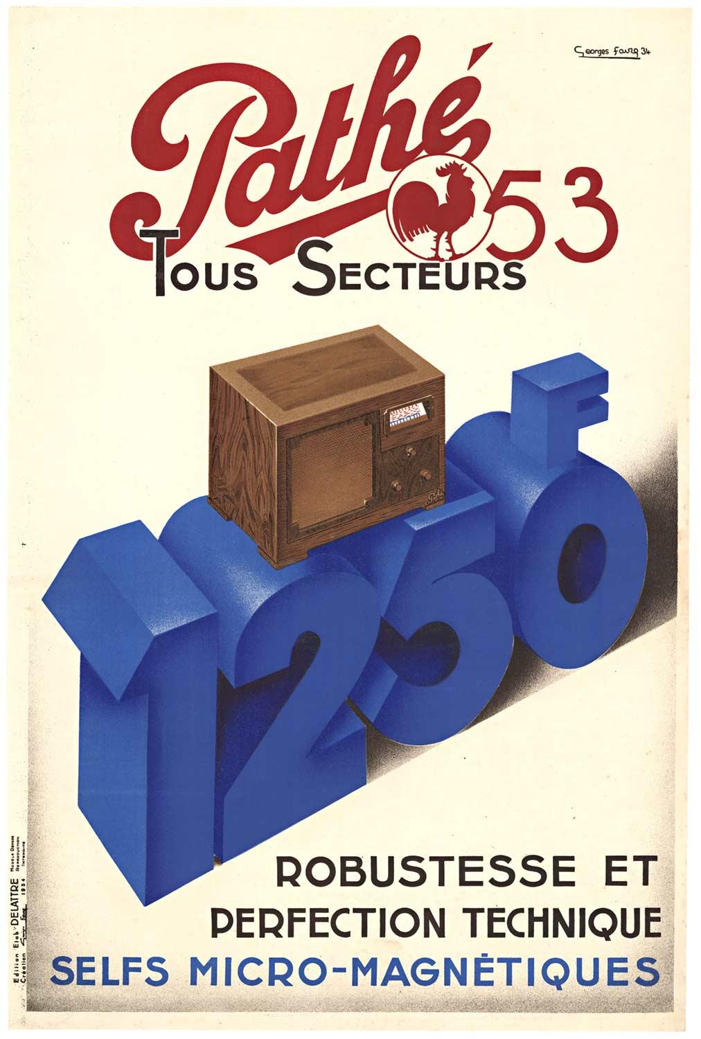 Georges Faure Print - Original "Pathe 53 Tous Secteurs" vintage French art deco radio poster