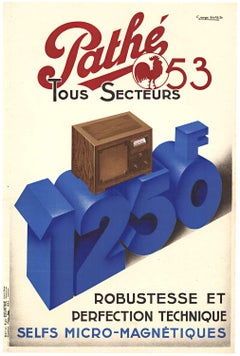 Original "Pathe 53 Tous Secteurs" vintage French art deco radio poster