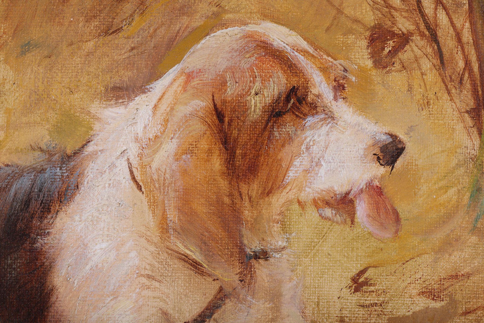 Deux chiens de chasse Gryfon - Impressionnisme Painting par Georges Fauvel