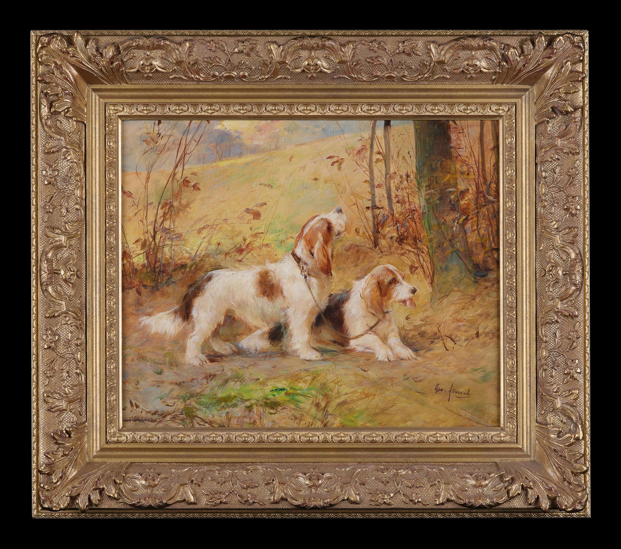 Two Hunting Gryfon Hounds - Painting by Georges Fauvel