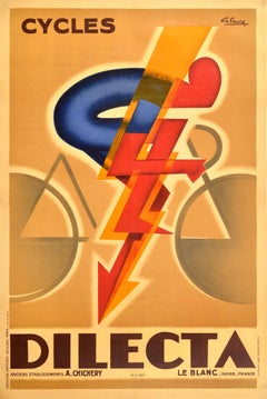 Affiche publicitaire d'origine ancienne Cycles Dilecta Georges Favre Design Art Déco