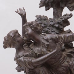 'The Kiss', Two Young Lovers Embracing, French Lost Wax Bronze Figural Group