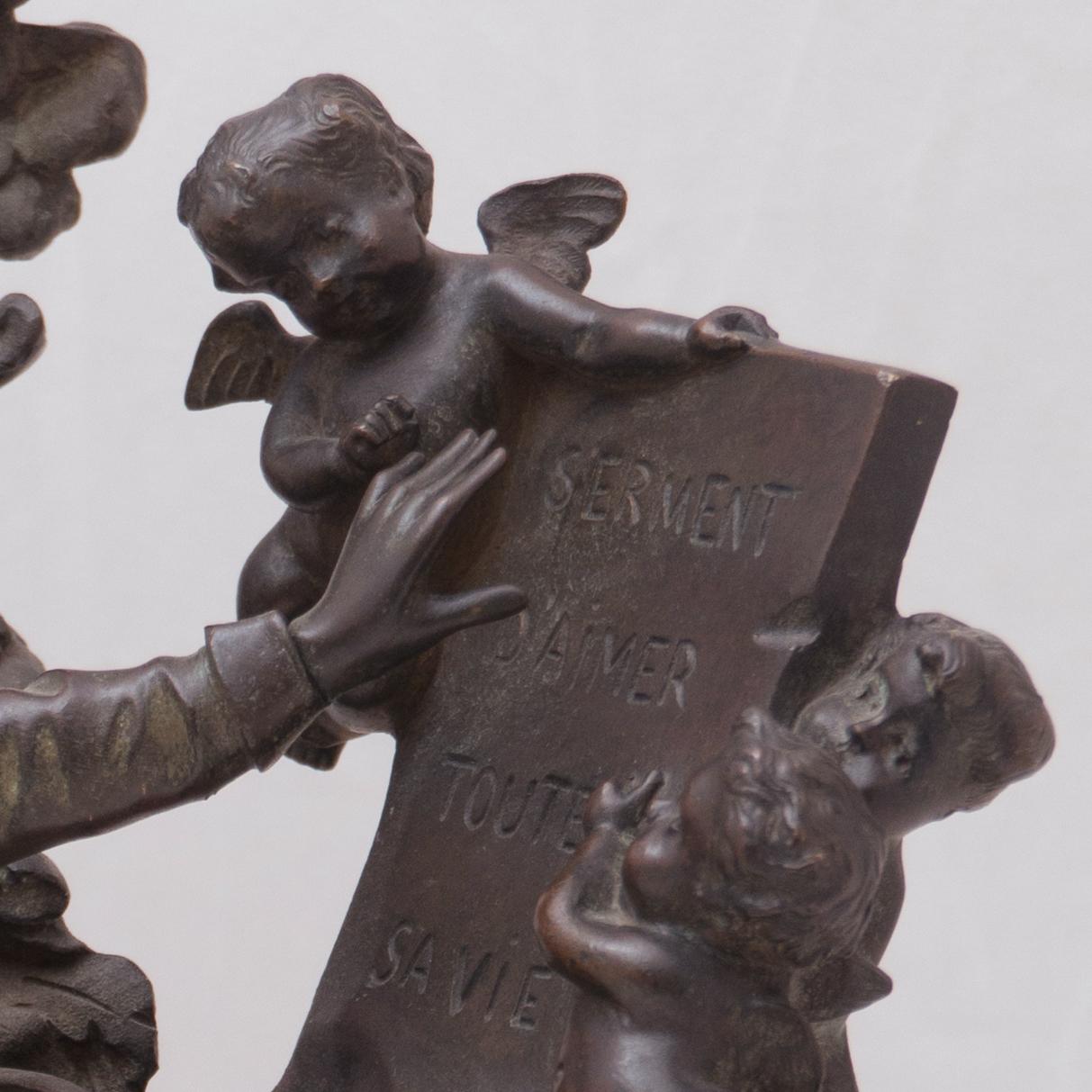 'The Kiss', Two Young Lovers Embracing, French Lost Wax Bronze Figural Group - Rococo Sculpture by Georges Flamand