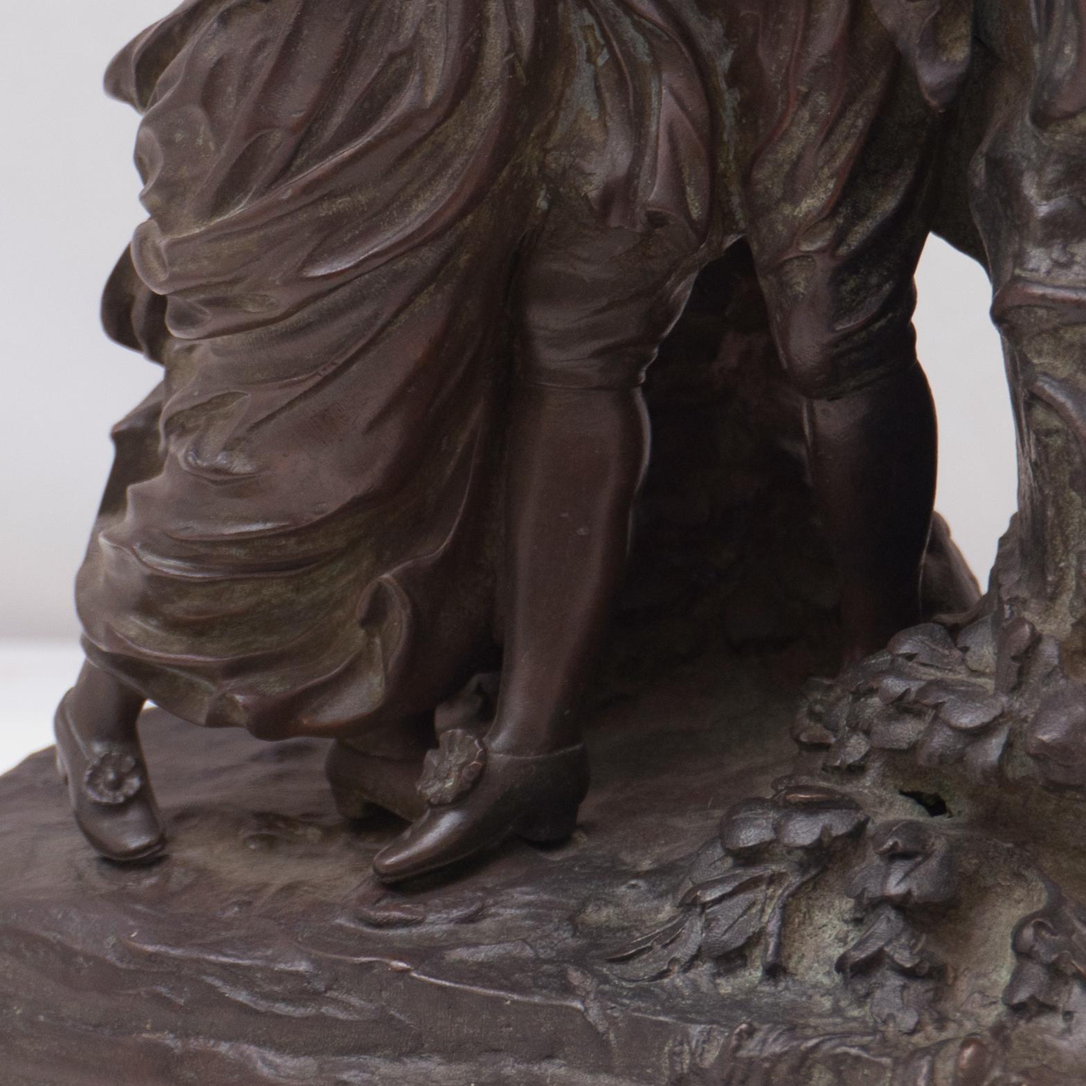 'The Kiss', Two Young Lovers Embracing, French Lost Wax Bronze Figural Group For Sale 2
