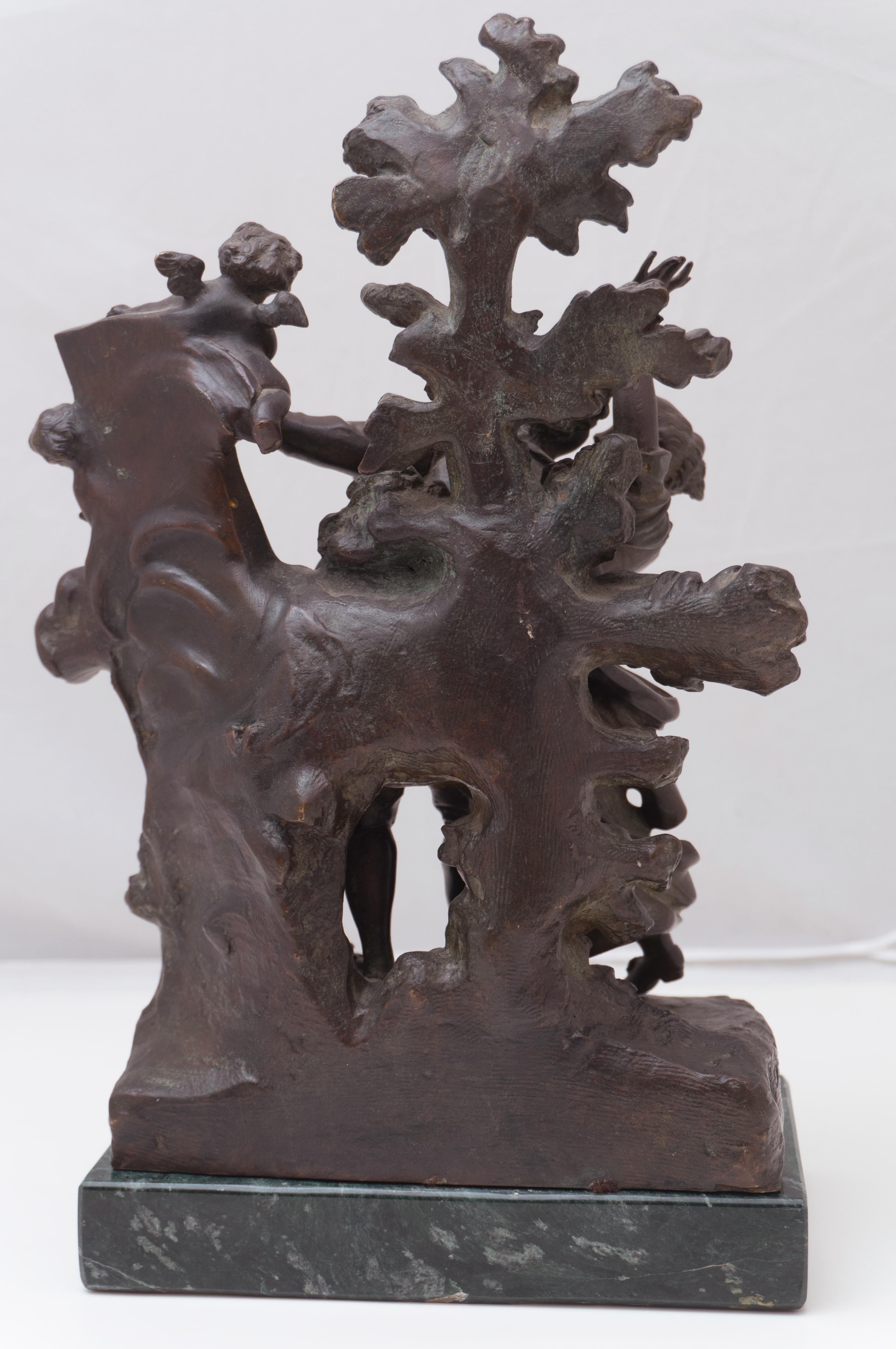 'The Kiss', Two Young Lovers Embracing, French Lost Wax Bronze Figural Group For Sale 3