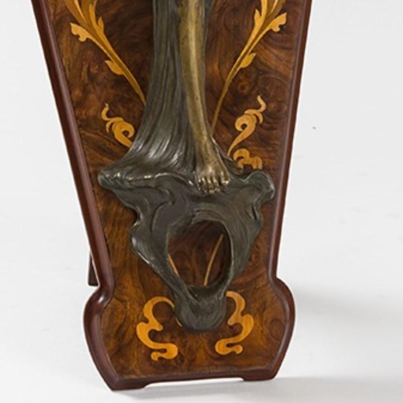 Early 20th Century Georges Flamand French Art Nouveau Bronze Two-Light Sconce on Marquetry Easel
