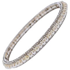 Vintage Georges Fouquet Paris Diamond Pearl Platinum Bangle Bracelet