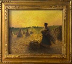 "The Gleaners" French 19th century oil on canvas Barbizon school