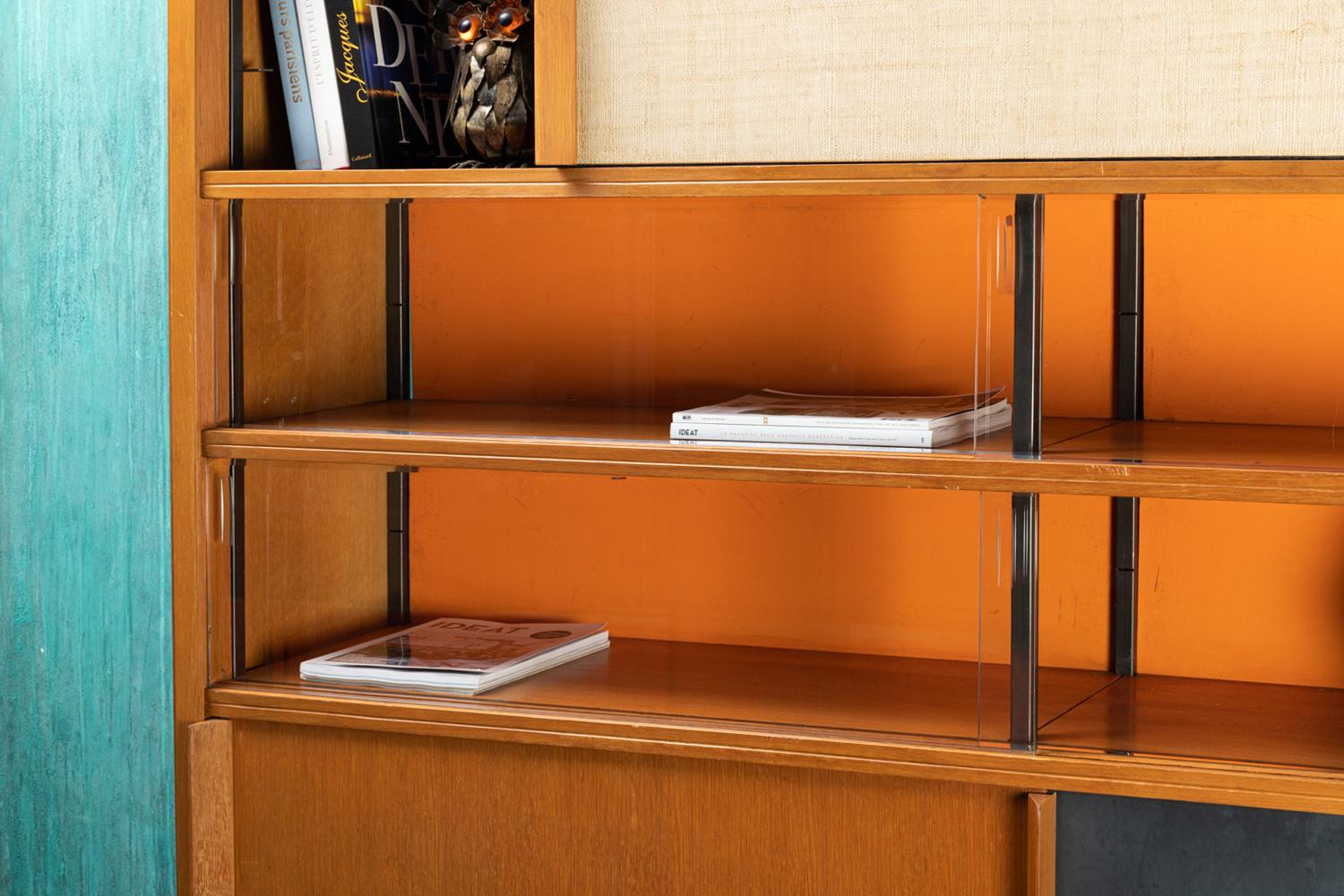 Georges Frydman, Bookcase in Oak and Metal, 1970s In Good Condition In Saint-Ouen, FR