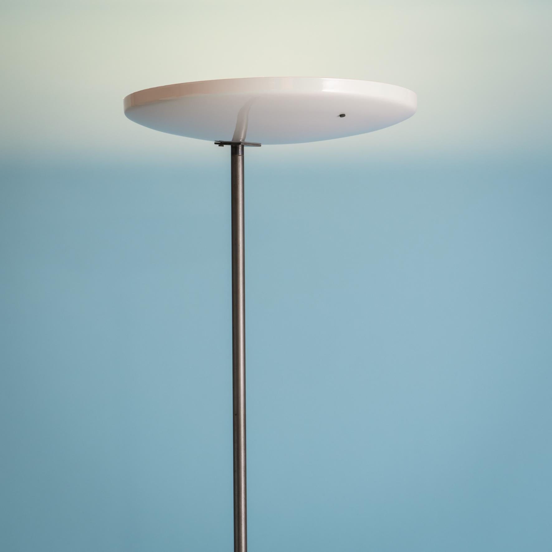 Important floorlamp, EFA edition, 1958
Varnished nickel-plated metal, varnished mahogany and ivory lacquered metal reflector
Measures: Height. 200 x Diameter. lampshade 56 x Diameter. base 35 cm
Reference : Joie et beauté dans la maison, Undated,
