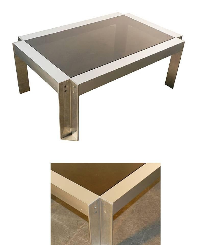 Georges Frydman, coffee table in brushed steel, circa 1970.