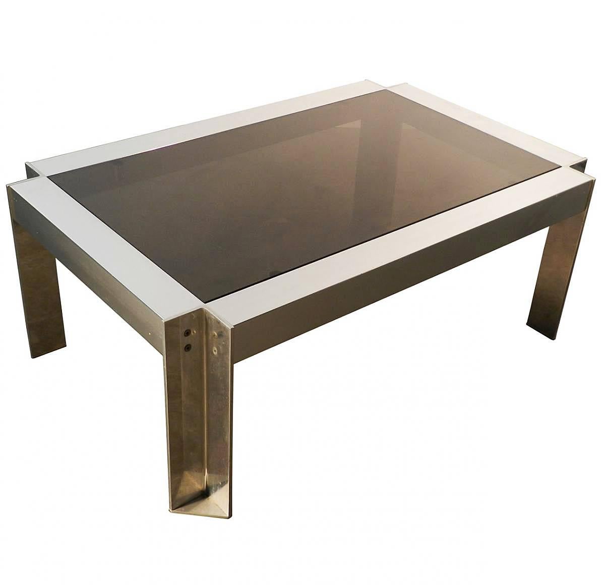 Georges Frydman, Coffee Table in Brushed Steel, circa 1970 For Sale