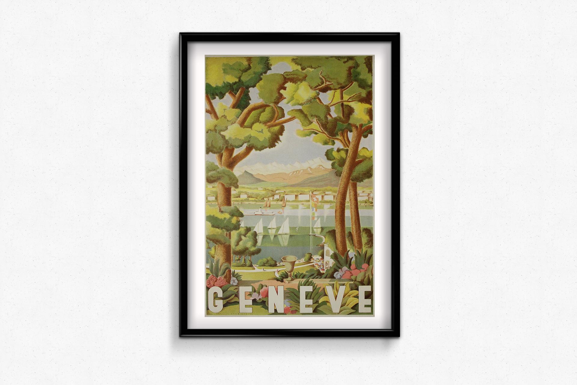 1937 Original-Reiseplakat von Georges Fustier Genève - Genf im Angebot 2