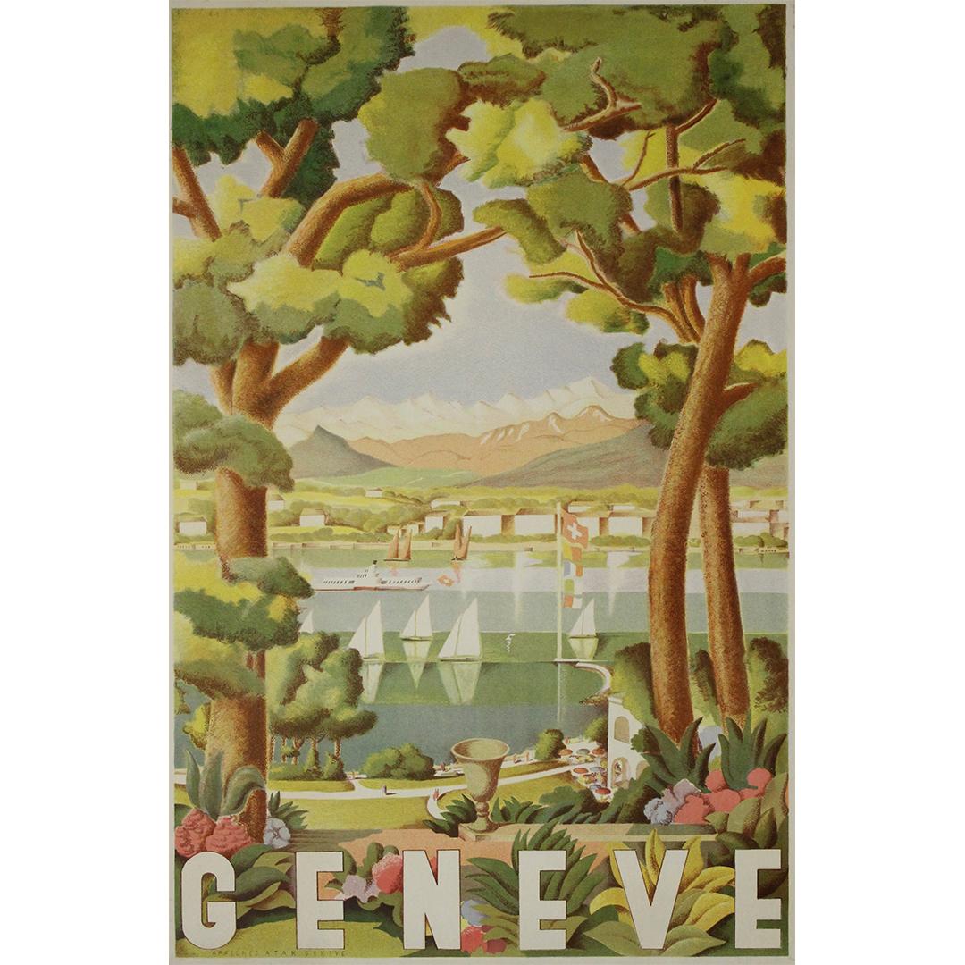 1937 Original-Reiseplakat von Georges Fustier Genève - Genf