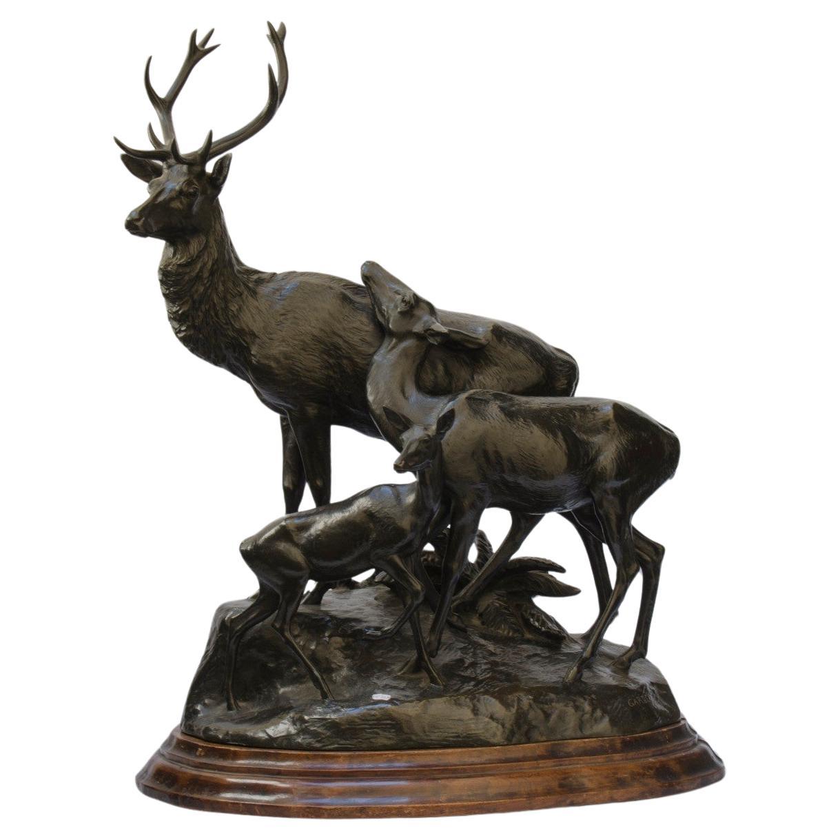 Georges GARDET (1863-1939) Group of deer, Ferdinand Barbedienne For Sale