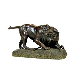 Georges Gardet — (1863-1939)+ Bronze cast,  Lion Devouring an Antelope