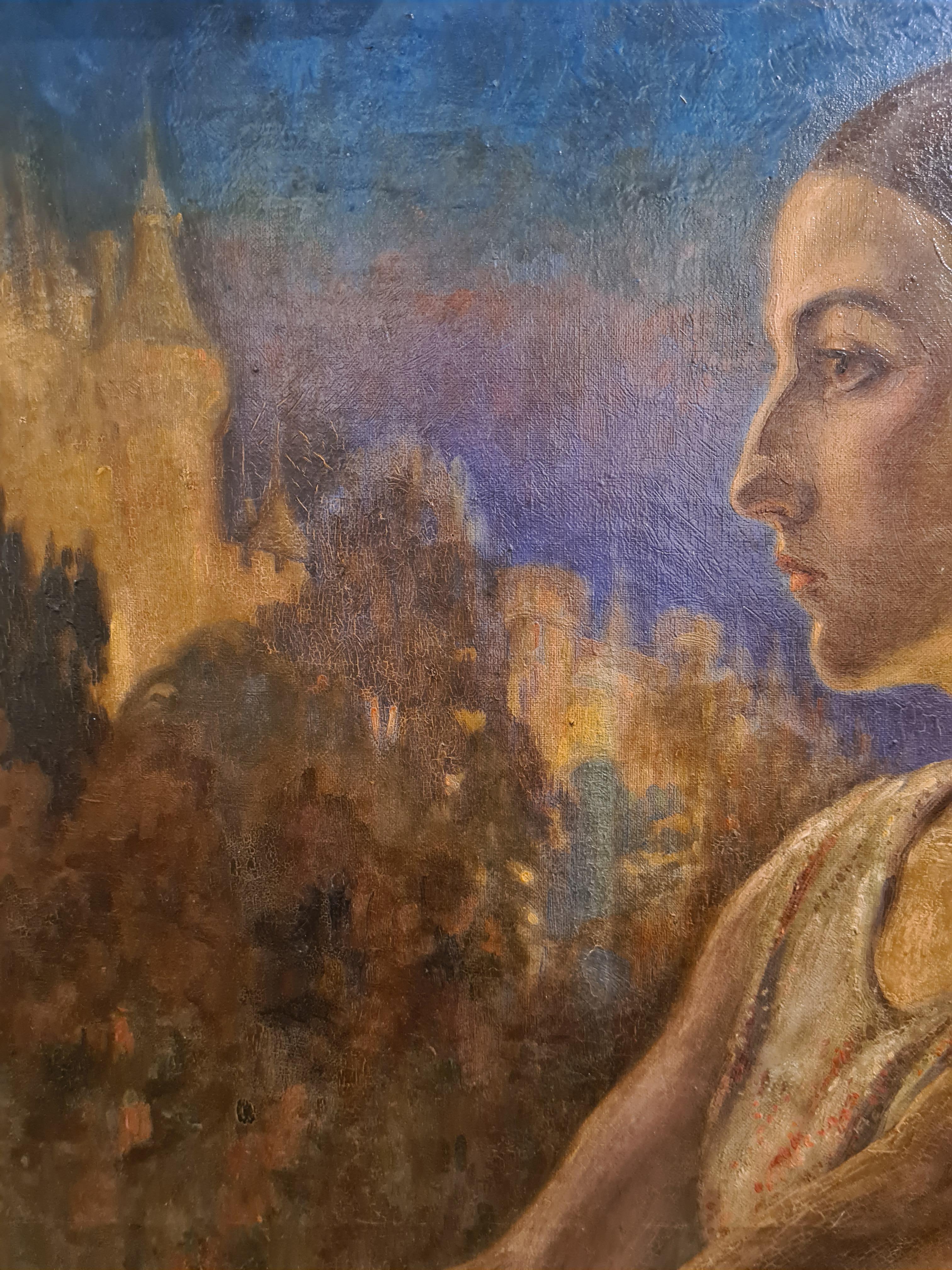 Großes französisches Gesellschaftsporträt, von Leumund, La Comtesse de Blacas, Château d'Ussé (Art nouveau), Painting, von Georges Gaudy