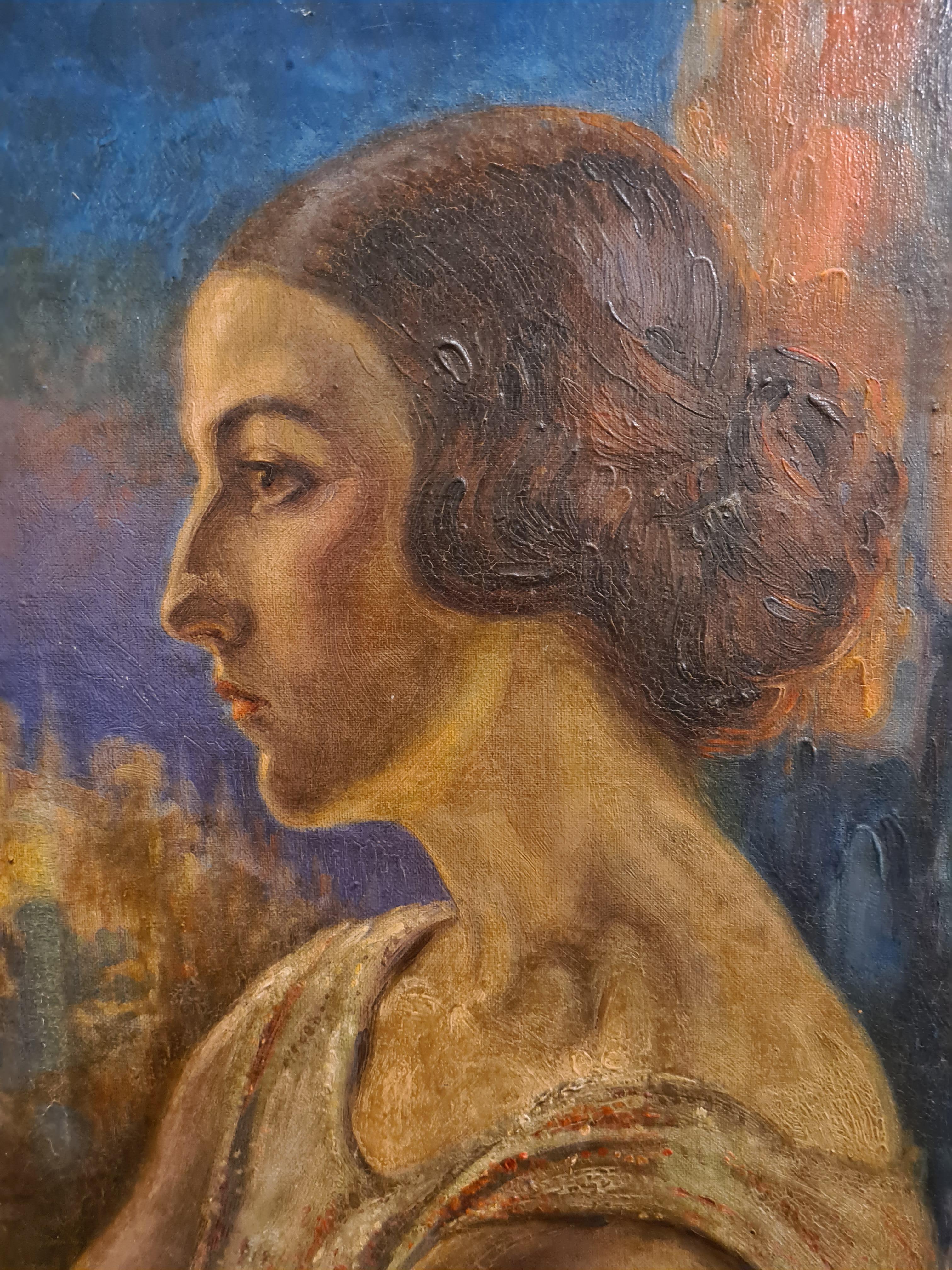 Großes französisches Gesellschaftsporträt, von Leumund, La Comtesse de Blacas, Château d'Ussé (Braun), Portrait Painting, von Georges Gaudy