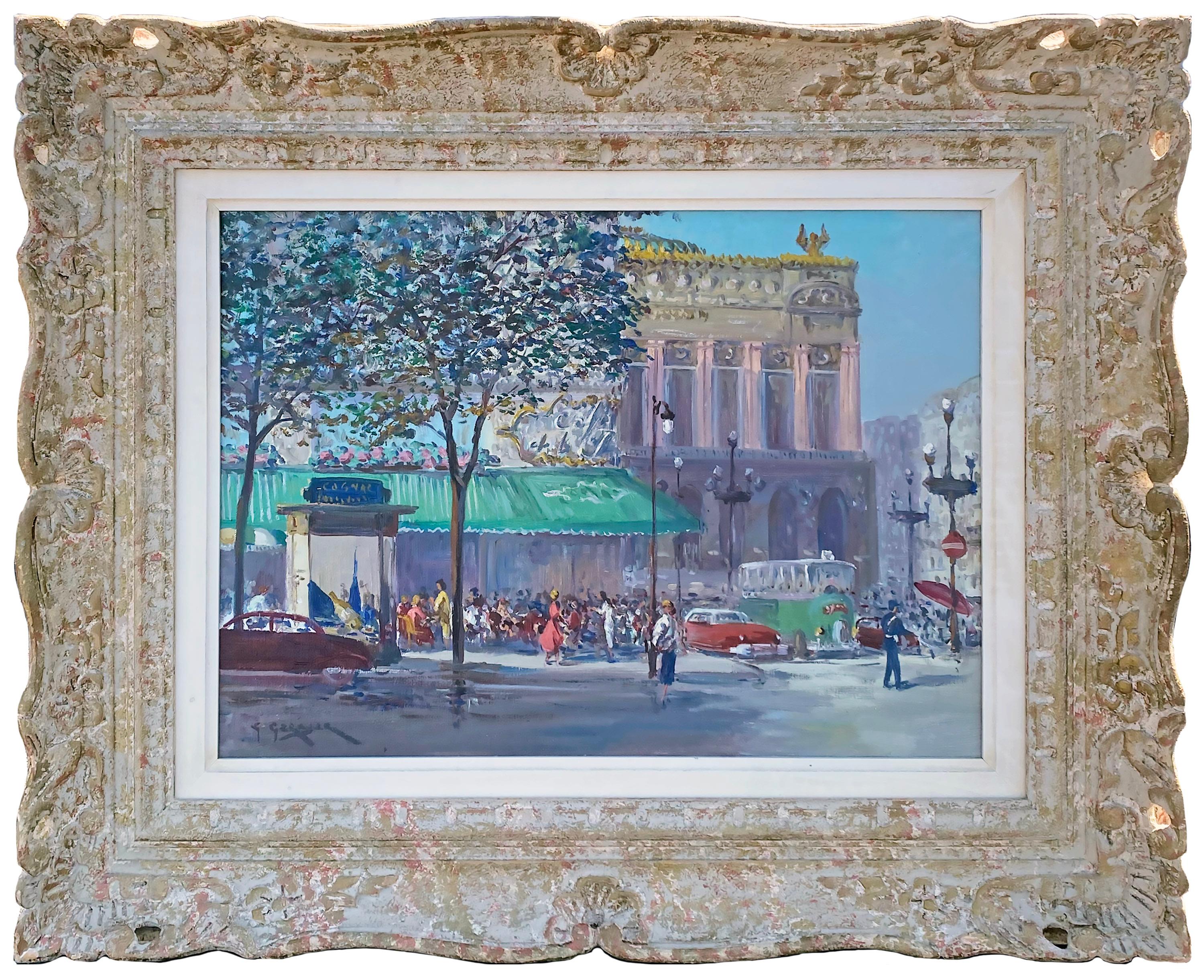 Cafe et Opera, Rue de Paris - Painting by Georges Gerbier