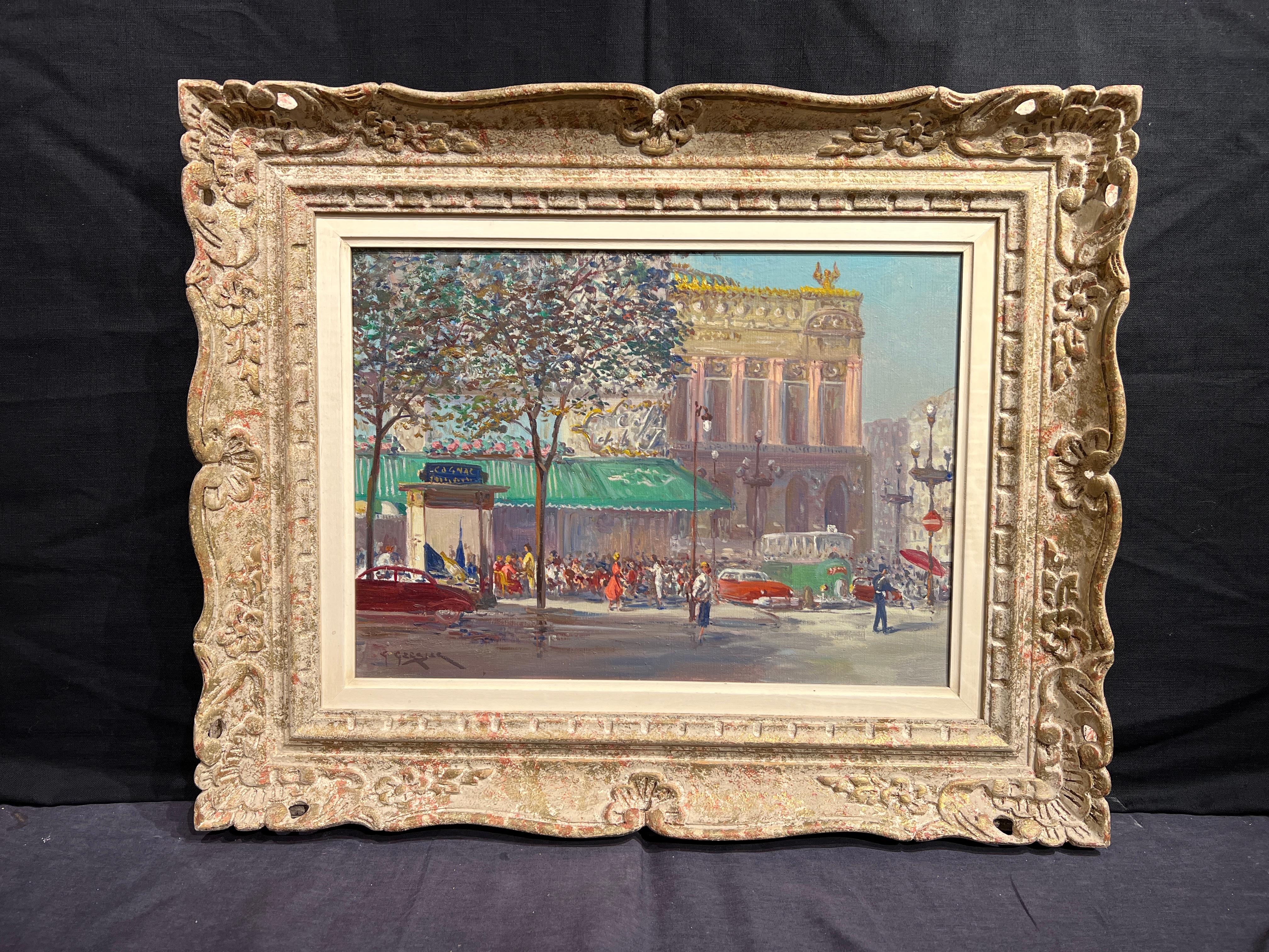 Cafe et Opera, Rue de Paris - Impressionist Painting by Georges Gerbier
