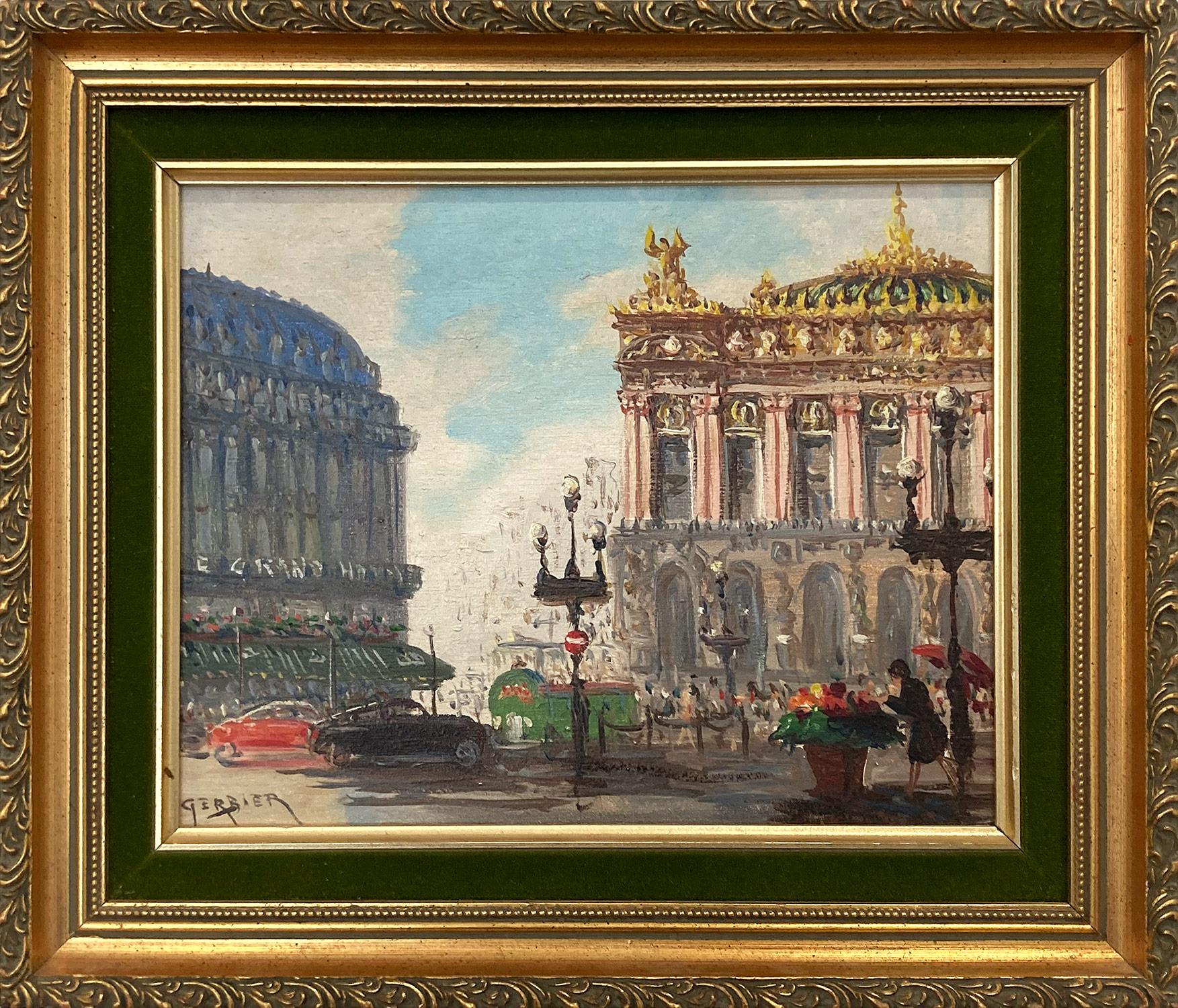 Figurative Painting di Georges Gerbier - "Palais Garnier" Post-Impressionista Parigino Scena di strada Pittura ad olio su tela