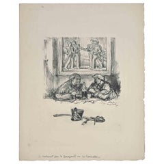 Drinking Men in Cafe – Originallithographie von Georges Gola – 19. Jahrhundert