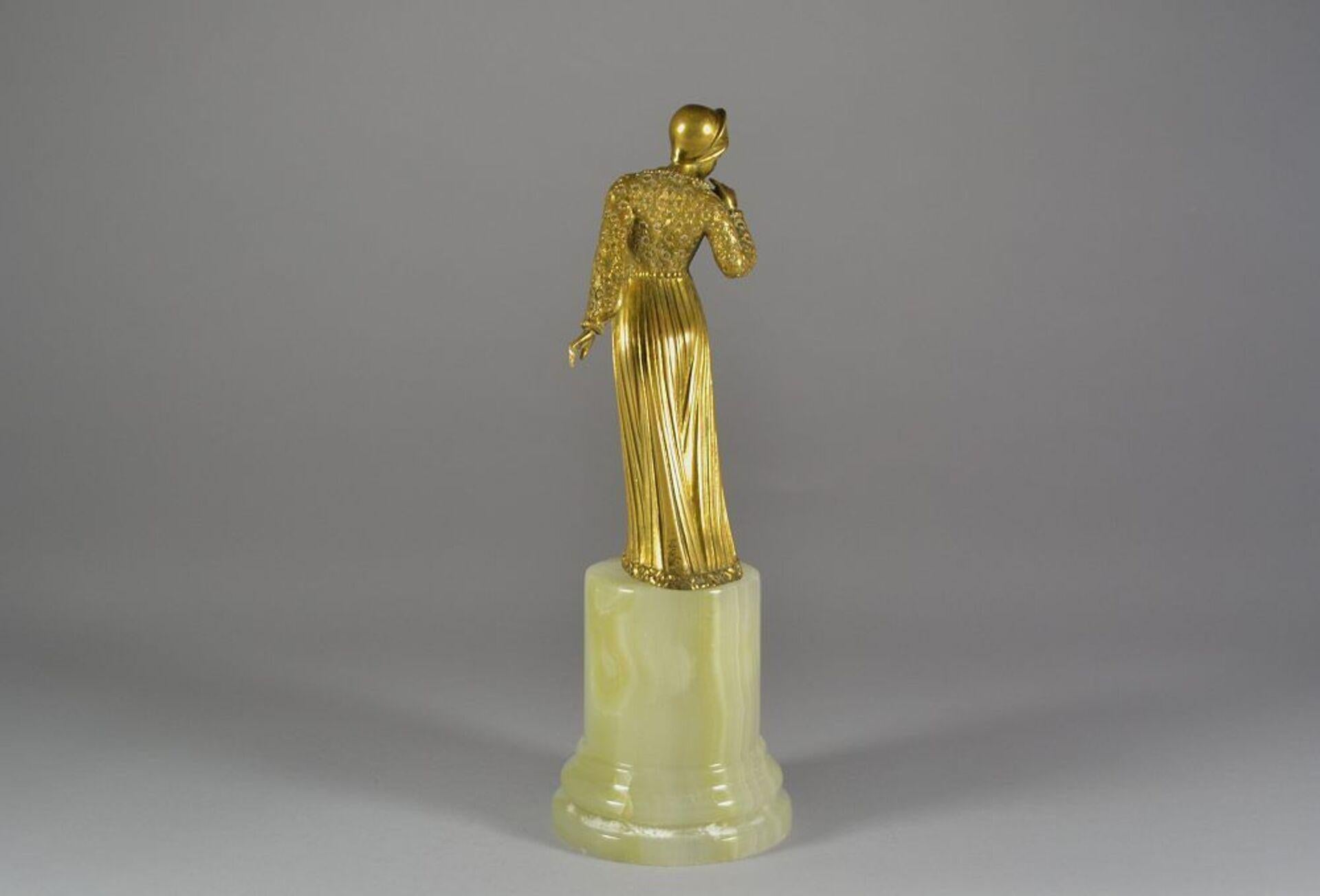 French Georges Gori 'Act. 1930' Bronze Lady on Onyx Base Art Nouveau Art Deco