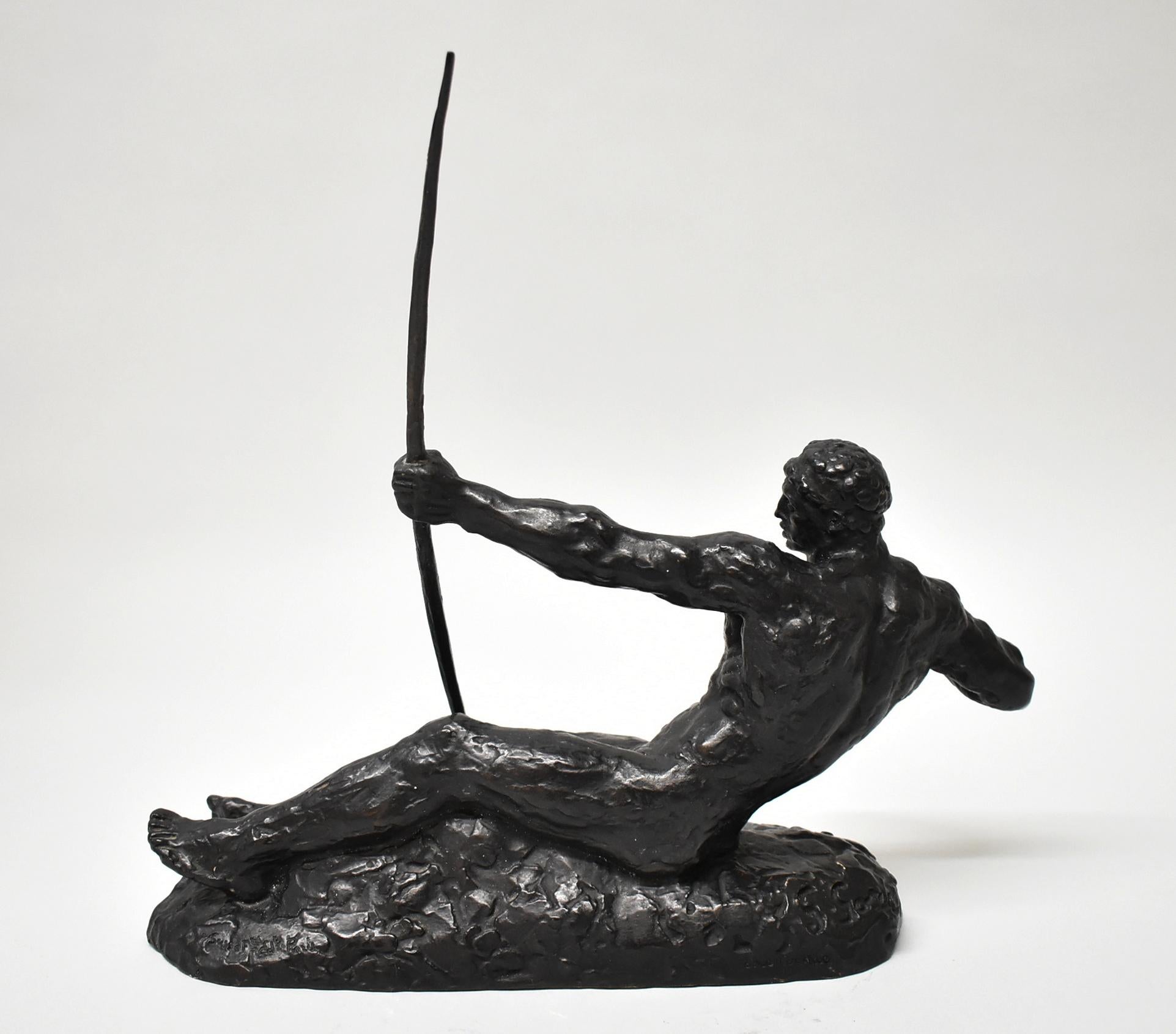 Art Nouveau Georges Gori Reclining Archer Bronze Sculpture Statue