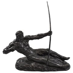 Georges Gori Reclining Archer Bronze Sculpture Statue