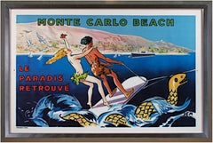 "Monte Carlo Beach" original lithograph travel poster by Georges Goursat (SEM)