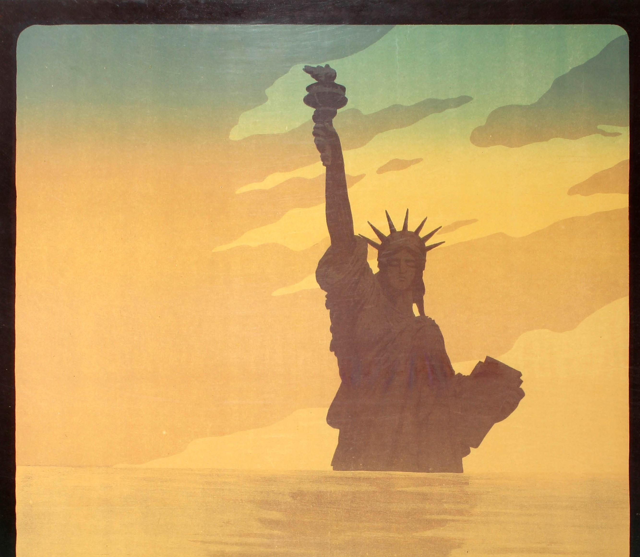 Original Antique WWI Poster Pour La Liberte Du Monde Statue Of Liberty War Loan - Print by Georges Goursat